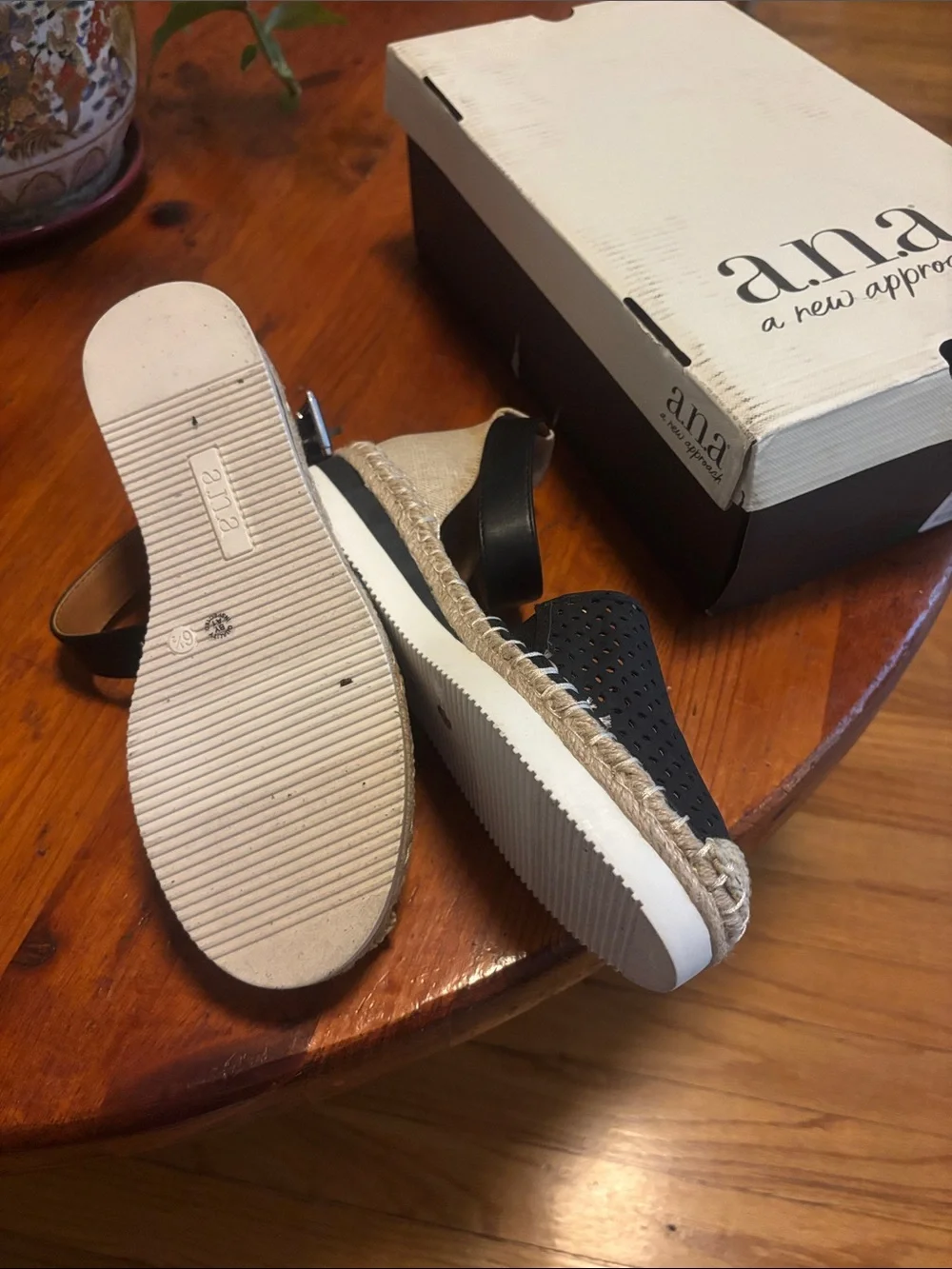 a.n.a Black Perforated Espadrille Slingback Flats